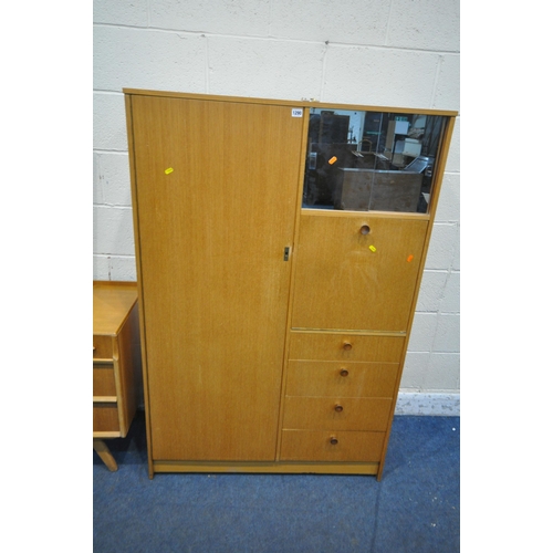 1290 - A MID CENTURY AVALON GENTLEMANS WARDROBE, fitted with a single door, two sliding mirror doors, a fal... 