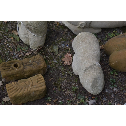 1006 - TWELVE STONE / RED SANDSTONE DECORATIVE SCULPTURAL CARVINGS, appears to be South American / Peruvian... 