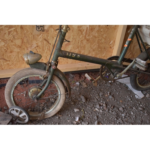 1012 - A RALEIGH RSW 16 BICYCLE, with a rear bag, along with a triple wheeled scooter (condition report: bo... 