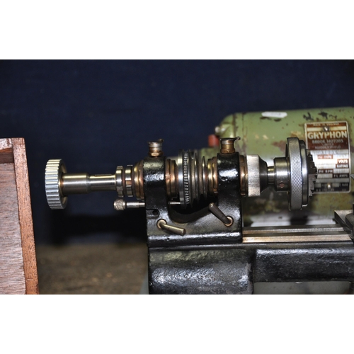 1062 - A PULTRA VINTAGE WATCHMAKERS LATHE with 'The Burnerd' three jaw chuck fitted, a drilling tailstock, ... 