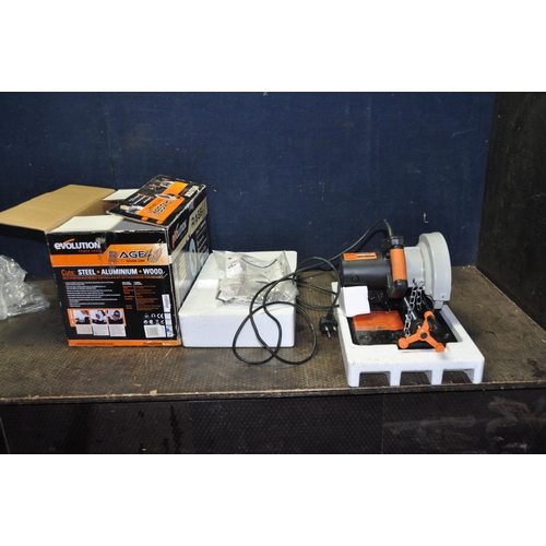 1080 - AN EVOLUTION RAGE 4 CHOP SAW with original packaging and a halogen heater (both PAT pass and working... 