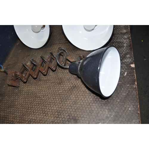 1105 - TWO INDUSTRIAL STYLE LAMPS with cantilever mechanisms and grey enamel shades (2)(no plugs so unteste... 