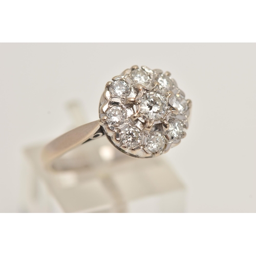 10 - AN 18CT WHITE GOLD DIAMOND CLUSTER RING, designed as two tiers of brilliant cut diamonds, estimated ... 