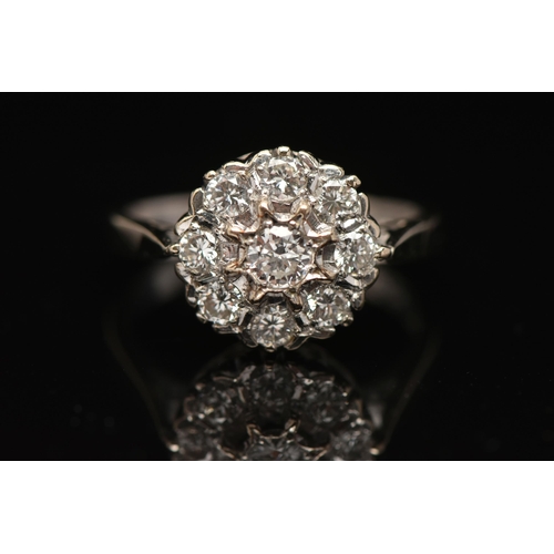 10 - AN 18CT WHITE GOLD DIAMOND CLUSTER RING, designed as two tiers of brilliant cut diamonds, estimated ... 