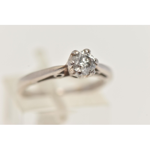 12 - A 9CT WHITE GOLD SINGLE STONE DIAMOND RING, designed as a brilliant cut diamond in a six claw settin... 