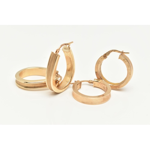 16 - TWO PAIRS OF ITALIAN GOLD HOOP EARRINGS, the first a pair of 'Uno a Erre' yellow gold hoop earrings ... 