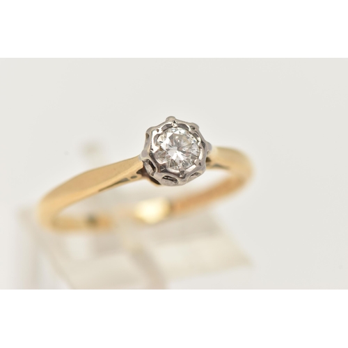 2 - AN 18CT GOLD DIAMOND SINGLE STONE RING, set with a round brilliant cut diamond, measuring approximat... 