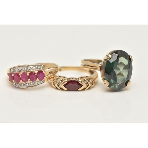 39 - THREE GEM SET RINGS, to include a ruby and diamond ring, hallmarked 9ct Birmingham, ring size R, the... 