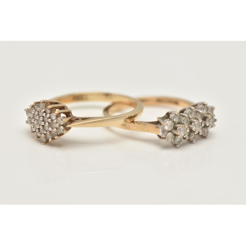 4 - A 9CT GOLD DIAMOND DRESS RING AND A 9CT GOLD CUBIC ZIRCONIA RING, the first set with single cut diam... 