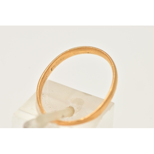 53 - A POLISHED THIN 22CT GOLD BAND RING, misshapen band, approximate band width 3.0mm, hallmarked 22ct B... 