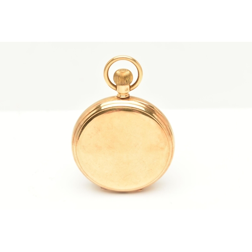 66 - AN 18CT GOLD EARLY 20TH CENTURY WALTHAM, TOP WIND HALF HUNTER POCKET WATCH, the white ceramic dial, ... 