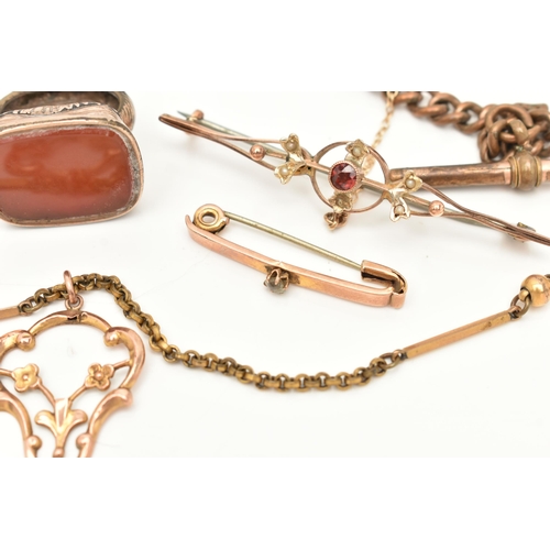 69 - A COLLECTION OF VICTORIAN AND EARLY 20TH CENTURY 9CT GOLD, YELLOW METAL AND ROLLED GOLD JEWELLERY, t... 