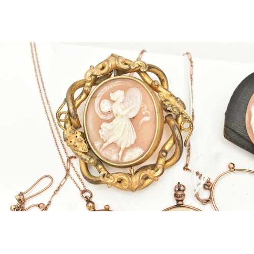 70 - A COLLECTION OF VICTORIAN AND EDWARDIAN CAMEO, PHOTOGRAPH JEWELLERY AND CASED SPECTACLES WITH YELLOW... 