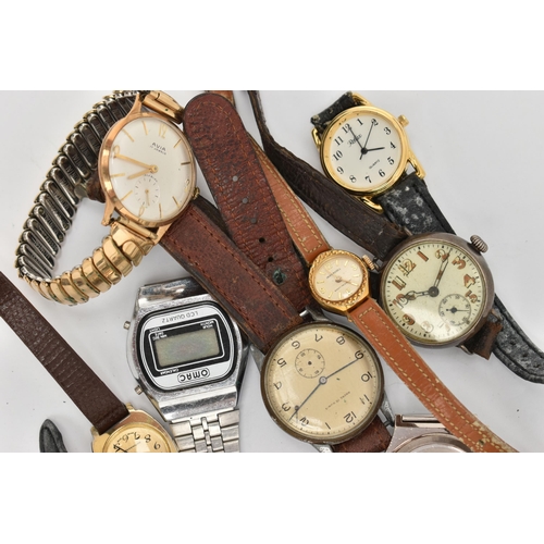 100 - A COLLECTION OF WATCHES, to include approximately sixteen watches, to include a 'Ancre 15 rubis' wri... 