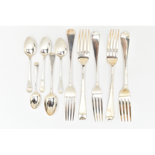 108 - A SELECTION OF SILVER CUTLERY, to include three George III silver teaspoons, hallmarks for London 18... 