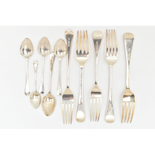 108 - A SELECTION OF SILVER CUTLERY, to include three George III silver teaspoons, hallmarks for London 18... 