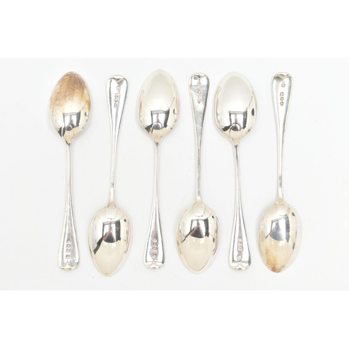 109 - SIX LATE VICTORIAN SILVER DESSERT SPOONS, all with hallmarks for London 1894, approximate total weig... 