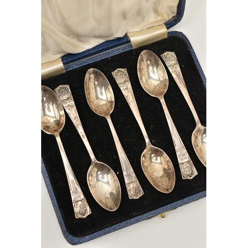 126 - A CASED SET OF FOUR SILVER OPEN SALTS, AND TWO CASED SETS OF SILVER SPOONS, the late Victorian silve... 