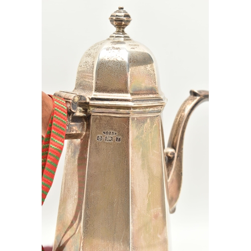 128 - AN ELIZABETH II SILVER COFFEE POT AND OTHER ITEMS, polished faceted octagonal tapered coffee pot, wi... 