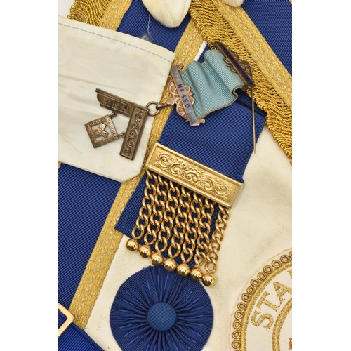 130 - A CASED SET OF MASOINC REGALIA, from the Sutherland Lodge of Unity, to include a silver medal with r... 