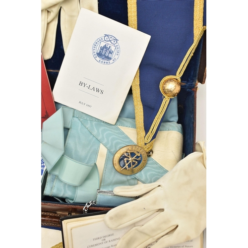 130 - A CASED SET OF MASOINC REGALIA, from the Sutherland Lodge of Unity, to include a silver medal with r... 