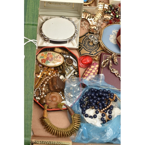 136 - A LARGE QUANTITY OF COSTUME JEWELLERY, WHITE METAL JEWELLERY AND A SILVER DISH, the silver dish hall... 