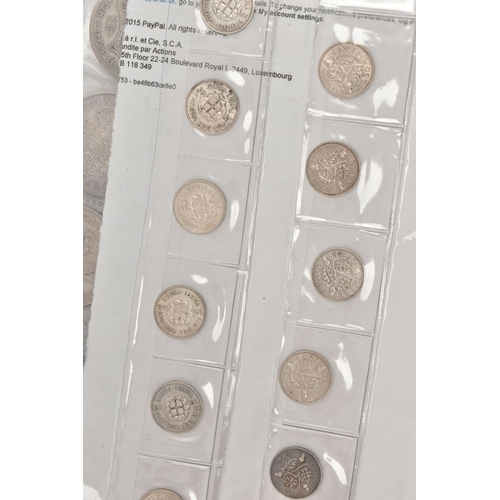 148 - A PACKET CONTAINING SIXPENCE COINS TO INCLUDE  1887-1901 SOME WITH WARE, Shilling coins George IV, E... 