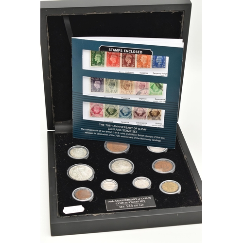 149 - 70TH ANNIVERSARY COIN & STAMP SET OF D-DAY, to include ten coins Half-crown to Farthing 1944, togeth... 