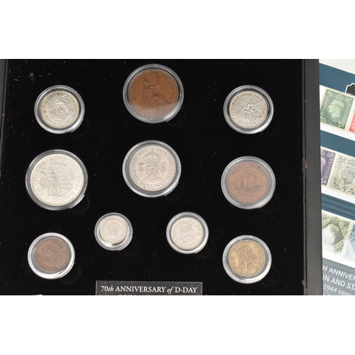 149 - 70TH ANNIVERSARY COIN & STAMP SET OF D-DAY, to include ten coins Half-crown to Farthing 1944, togeth... 