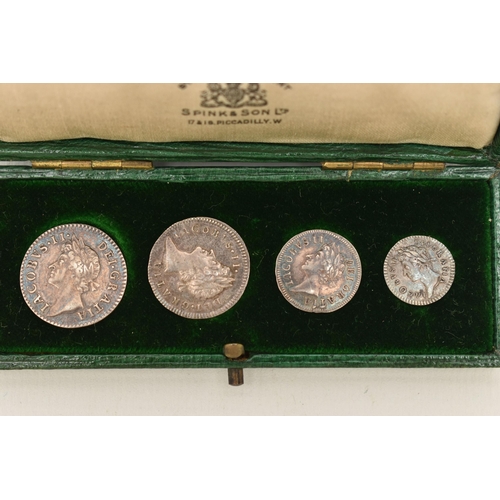 153 - A CASED SET OF FOUR JAMES II MAUNDY COINS 1686