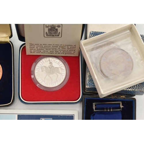 172 - A CARDBOARD BOX OF MIXED COINS COMMEMORATIVES AND MEDALS TO INCLUDE 1891 Victoria Crown Coin,A Gener... 