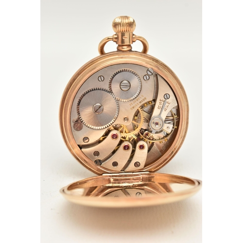 81 - A 9CT GOLD GARRARD OPEN FACE POCKET WATCH, the white face with black Roman numerals, subsidiary seco... 