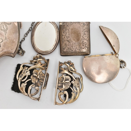 97 - ASSORTED SILVER ITEMS, to include an early 20th century floral and bow detailed coin purse, push but... 