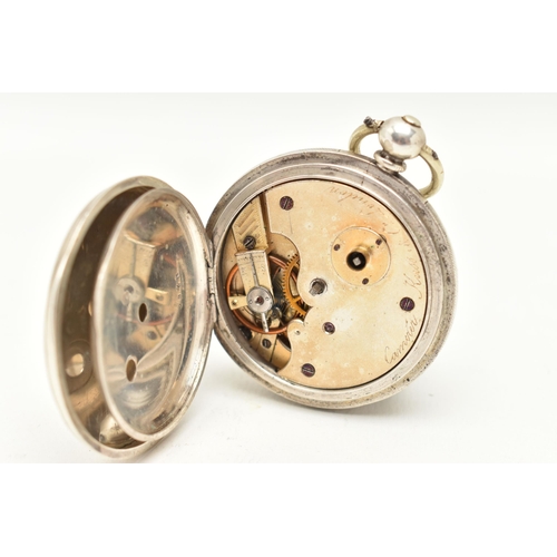 98 - AN EARLY 20TH CENTURY KEY WOUND WHITE METAL POCKET WATCH, the white ceramic dial, with black Roman n... 