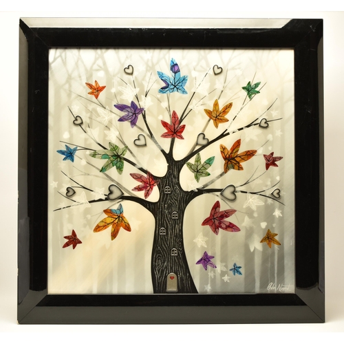 309 - CHLOE NUGENT (BRITISH CONTEMPORARY) 'COLOURFUL LEAVES V', a 3D tree of life picture with applied det... 