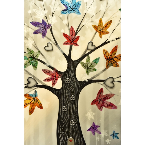 309 - CHLOE NUGENT (BRITISH CONTEMPORARY) 'COLOURFUL LEAVES V', a 3D tree of life picture with applied det... 