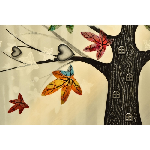 309 - CHLOE NUGENT (BRITISH CONTEMPORARY) 'COLOURFUL LEAVES V', a 3D tree of life picture with applied det... 