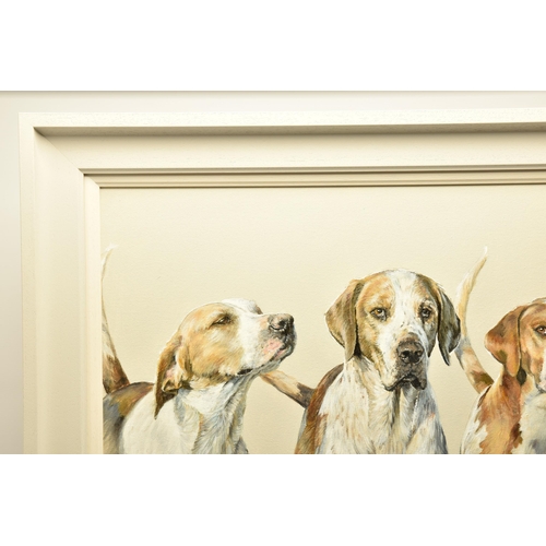 310 - VICKY PALMER (BRITISH CONTEMPORARY) 'BERKELEYS DAYS LONG', a portrait of four dogs from the Berkeley... 