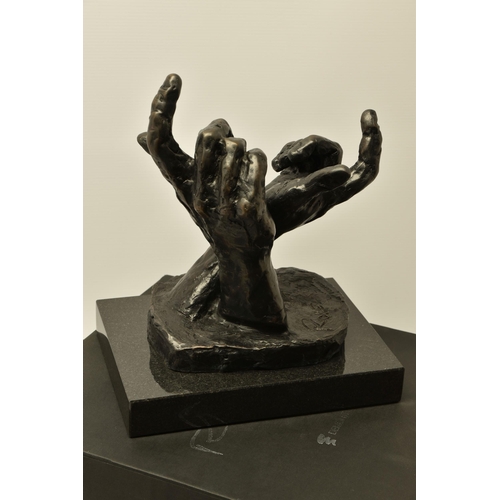 320 - ROLF HARRIS (AUSTRALIA 1931-2023) 'INTUITION' a limited edition bronze sculpture of a pair of hands ... 