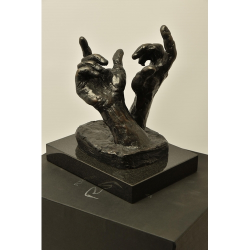 320 - ROLF HARRIS (AUSTRALIA 1931-2023) 'INTUITION' a limited edition bronze sculpture of a pair of hands ... 