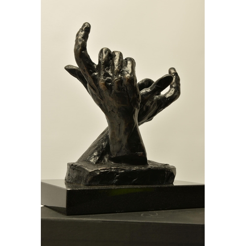 320 - ROLF HARRIS (AUSTRALIA 1931-2023) 'INTUITION' a limited edition bronze sculpture of a pair of hands ... 