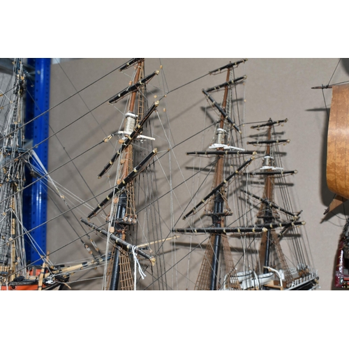 324 - THREE KIT BUILT MODEL SAILING SHIPS, comprising a model of 'The Golden Hind' with a certificate pres... 