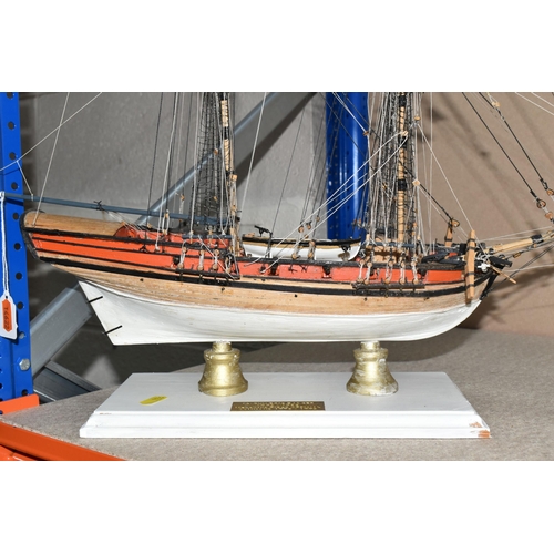 324 - THREE KIT BUILT MODEL SAILING SHIPS, comprising a model of 'The Golden Hind' with a certificate pres... 