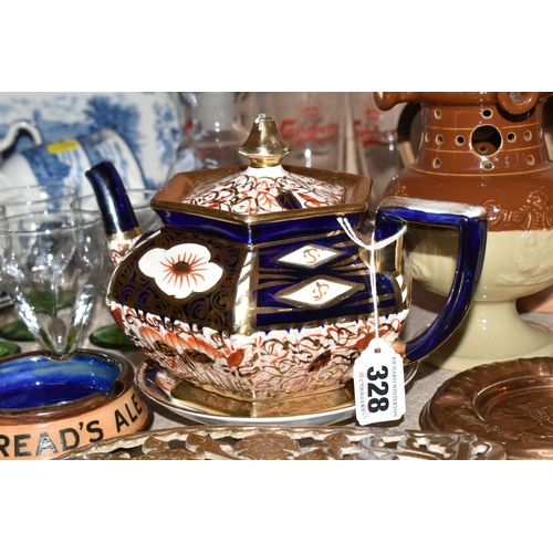 328 - A COLLECTION OF NAMED CERAMICS AND GLASSWARE, a Johnson Brothers 'Old Britain Castles' pattern blue ... 