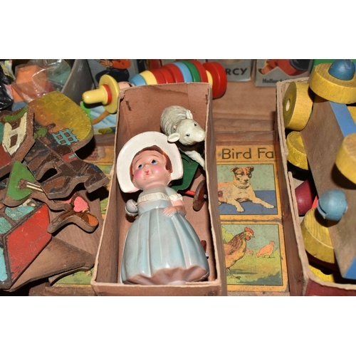 330 - A COLLECTION OF VINTAGE TOYS, to include boxed and unboxed wooden Brio Stacking toys, boxed small wo... 