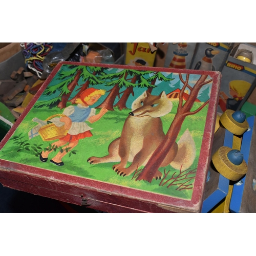 330 - A COLLECTION OF VINTAGE TOYS, to include boxed and unboxed wooden Brio Stacking toys, boxed small wo... 