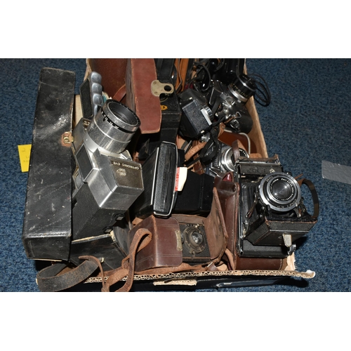 333 - ONE BOX OF VINTAGE CAMERAS, to include a 1936 German made Zeiss ikon camera, Voigtlander Bessamatic,... 