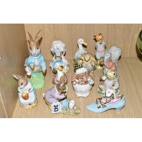 343 - A GROUP OF ROYAL ALBERT AND BESWICK BEATRIX POTTER FIGURES, comprising Royal Albert : Mr Benjamin Bu... 