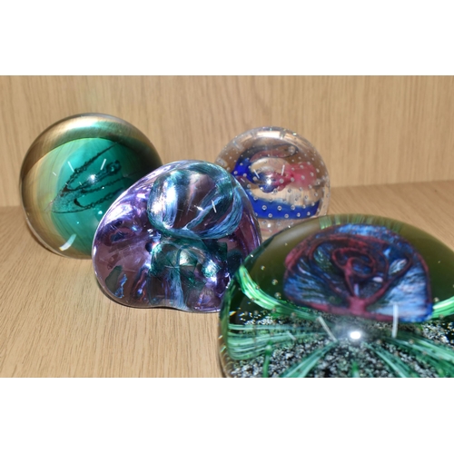 349 - FIVE CAITHNESS GLASS PAPERWEIGHTS, comprising limited editions: 'Amore' 4/50, 'Aria' 36/500 and 'Dis... 