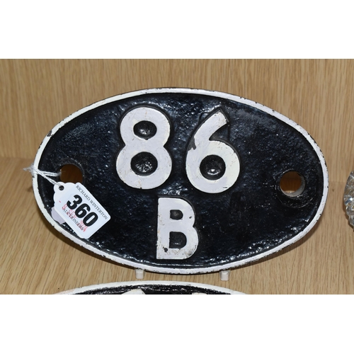 360 - TWO LOCOMOTIVE SHED PLATES, possibly reproductions, 61C (Keith, Banff & Elgin) and 86B (Newport Pill... 